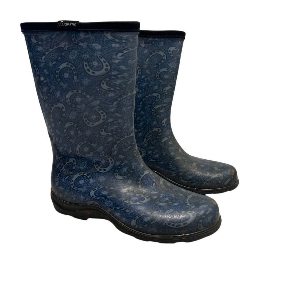 Sloggers Women's Blue Paisley Horsehoe Waterproof Rain Boots Size‎ 7 Garden